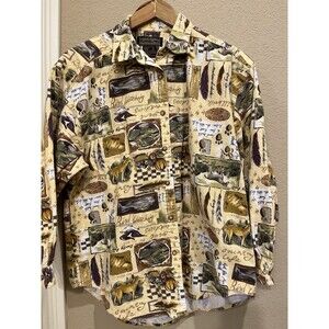 Eddie Bauer Shirt Womens M All over Print Yellow Chamois Flannel Button Up